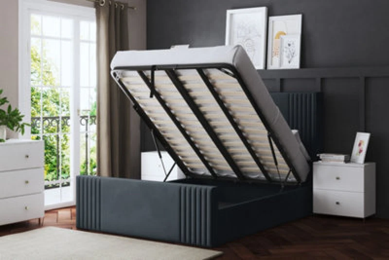 Image of DS LIVING Elara Winged Steel Upholstered Bed With Ottoman Metal Gas Lift Double AM_DVNSHROB_DBL_ST