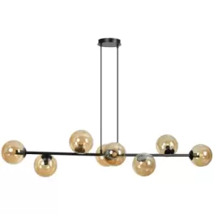 Image of Emibig Rossi Black Globe Pendant Ceiling Light with Amber Glass Shades, 8x E14