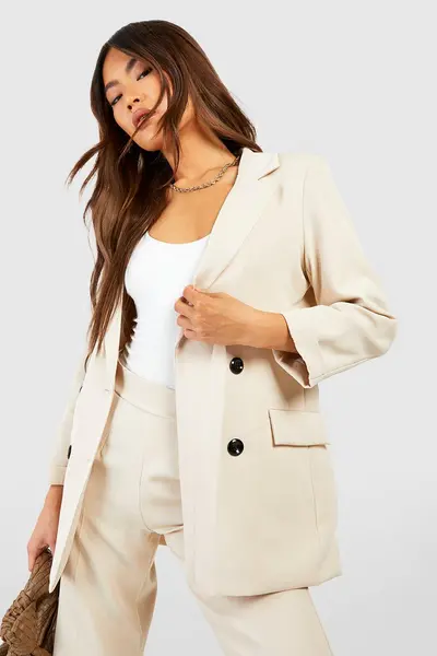 Image of boohoo Contrast Button Turn Cuff Tailored Blazer Cream