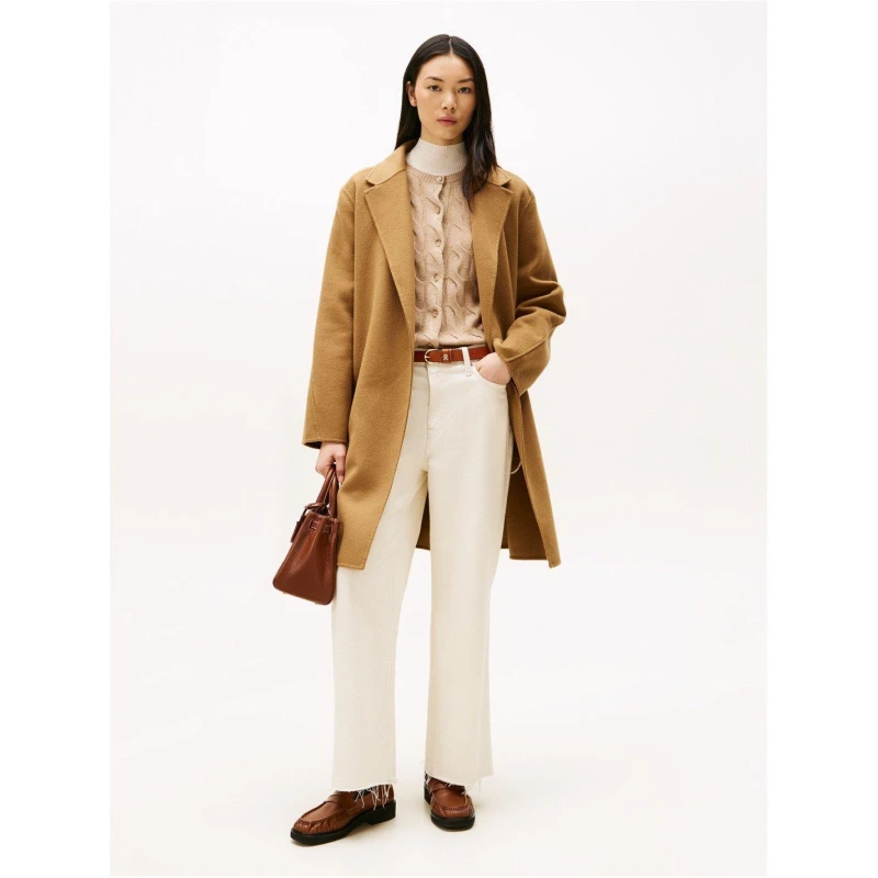 Image of Tommy Hilfiger Womens Belted Double-Breasted Tailored Fit Overcoat Desert Khaki female 10 (S)