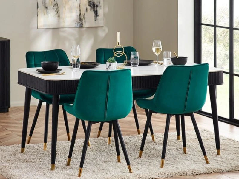 Image of Julian Bowen Louis 190cm Marble Effect and Black 2 Drawer Dining Table