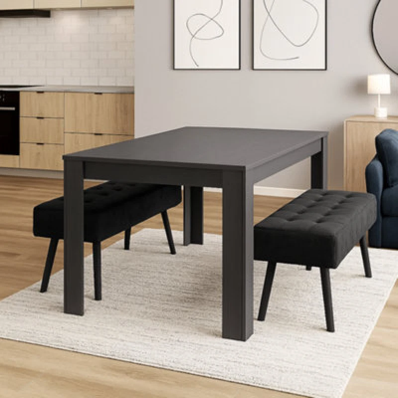 Image of Kosy Koala Dark Grey Wooden Dining Set with Velvet Chairs and 2 Benches, Stylish Arrow Design, Multi ARWCH140+2BRB