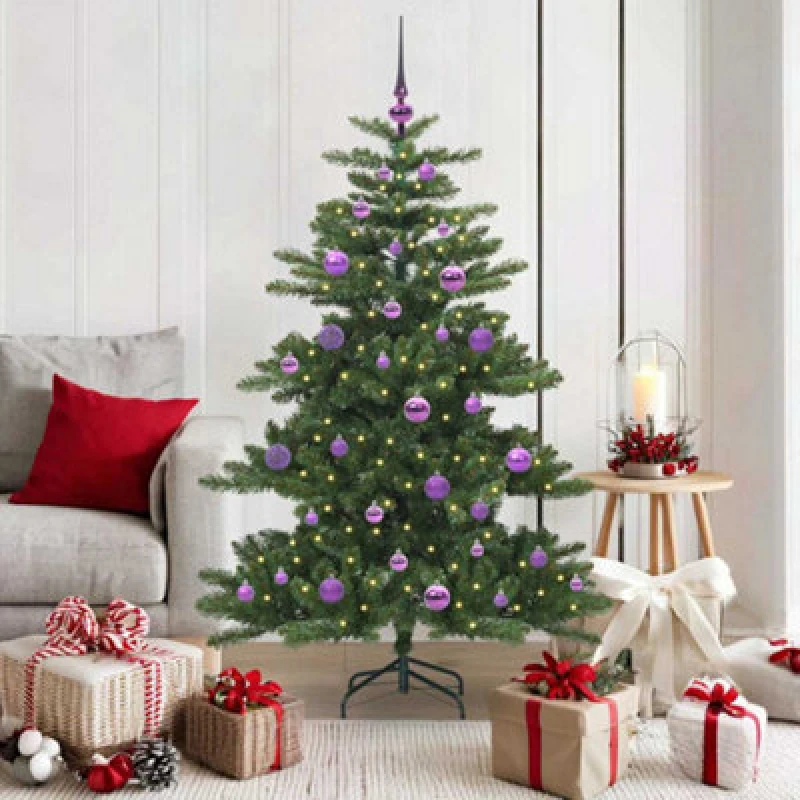 Image of vidaXL Artificial Hinged Christmas Tree with 150 LEDs, Lilac Balls 150cm PVC, Green 3397659