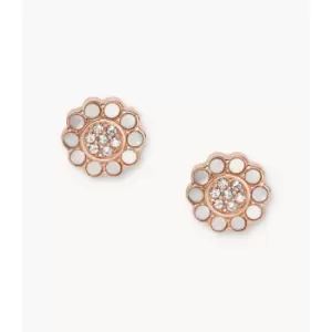 Image of Fossil Womens White Mother-Of-Pearl Stainless Steel Stud Earrings - Rose Gold