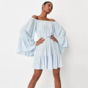 Image of Missguided Flare Sleeve Skater Dress Crinkle - Blue