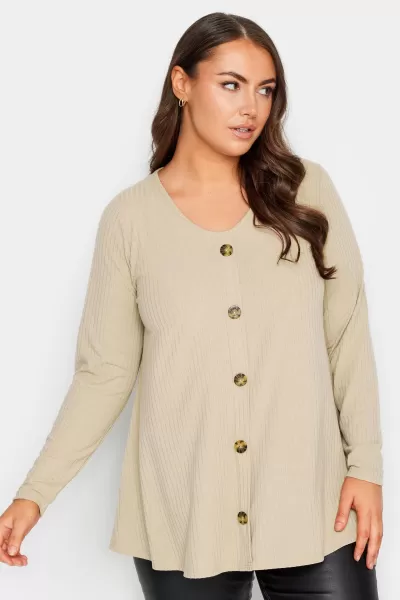 Image of Ribbed Button Front Top