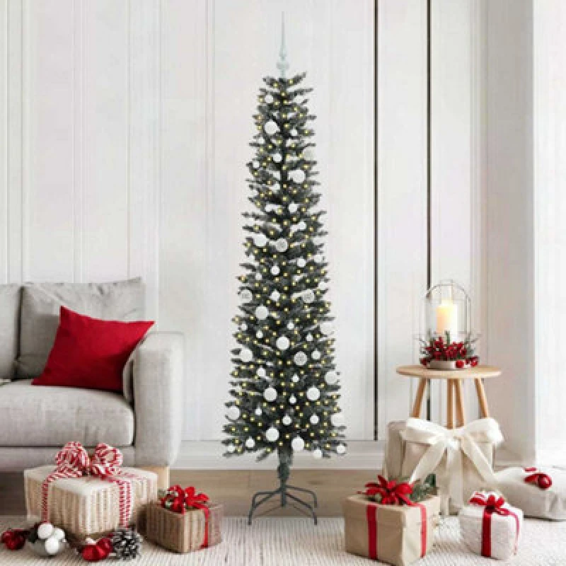Image of vidaXL Artificial Christmas Tree with Stand, White Balls Green 50.5 x 50.5 x 180 cm, Green 3395943
