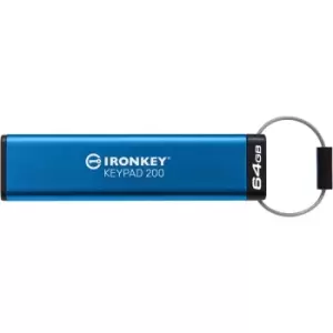 Image of Kingston IronKey Keypad 200 64GB USB 3.0 Flash Stick Pen Memory Drive - Blue