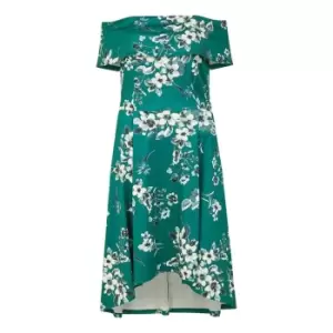 Image of Mela London Green Floral Bardot Dipped Hem Dress - Green