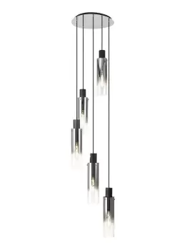 Image of Round Pendant, 5 Light Adjustable E27, Black, Smoke Fade Glass