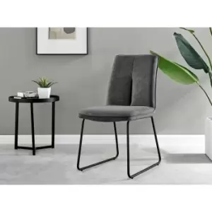 Image of Furniture Box 2X Halle Dark Grey Fabric Black Leg Dining Chairs