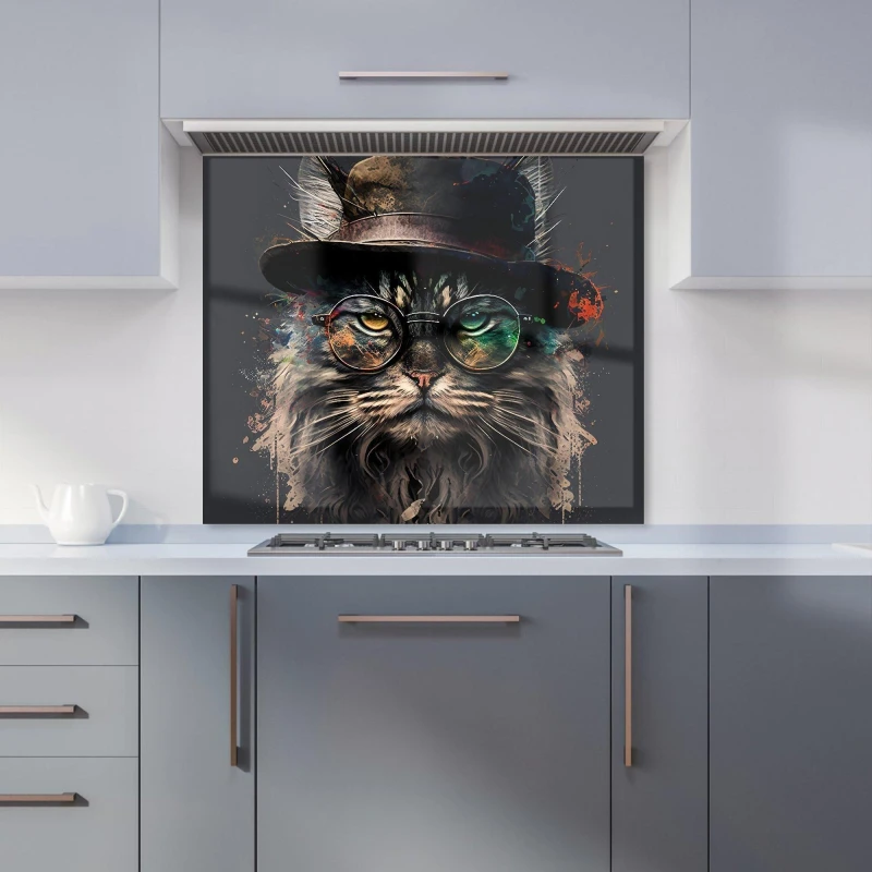 Image of Warren Reed - Designer Maine Coon Cat With GlassesSplashart Kitchen Splashback Size: 600mm x 750mm Multicolor Unisex 600mm x 750mm