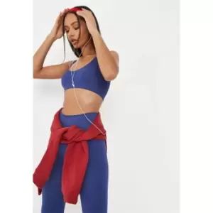 Image of Missguided Rib Scoop Neck Crop Top - Blue