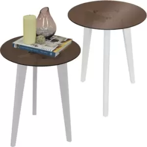 Image of Luna - pack of two - Retro Solid Wood Tripod Leg and Round Glass End / Side Table - White / Tinted - White / Tinted