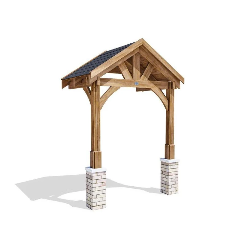 Image of Dunster House Wooden Porch Canopy Kit 2M X 1.5M Pressure Treated Half Height 2 Post Black Shingles Thunderdam