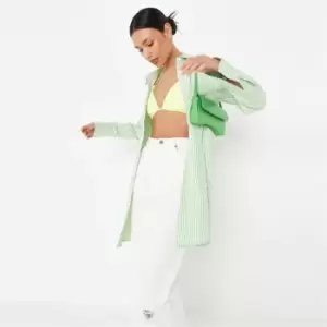Image of Missguided Longline Stripe Poplin Shirt - Green