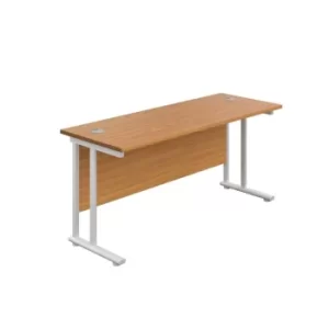 Image of 1600 X 600 Twin Upright Rectangular Desk Nova Oak-White