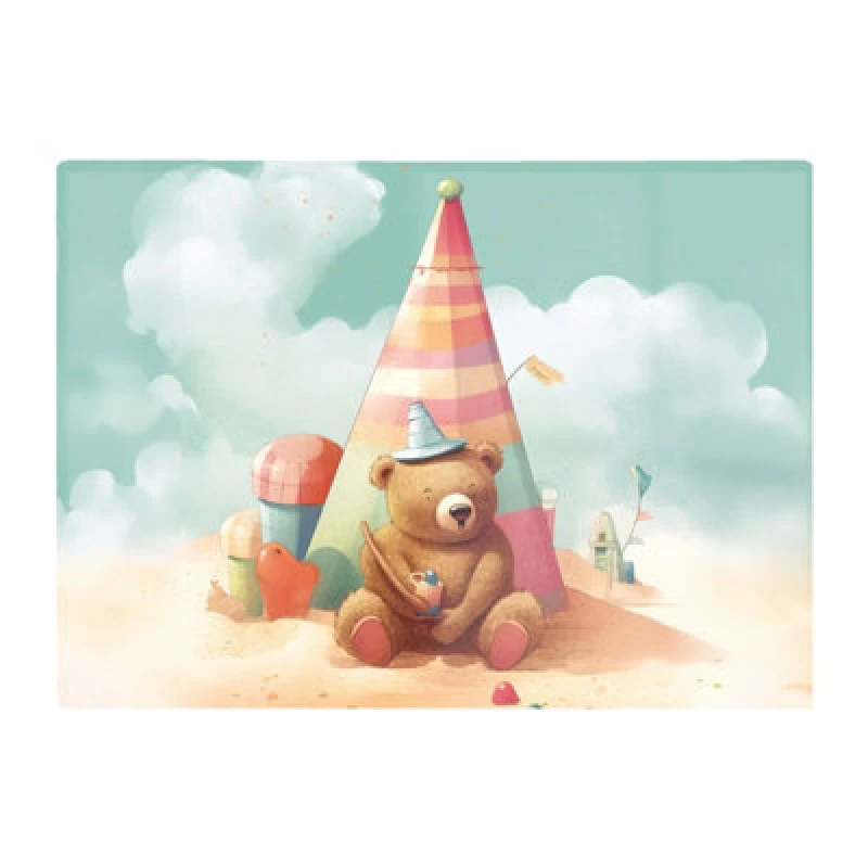 Image of Warren Reed Designer A Bear On A Beach Holiday Glass Chopping Board