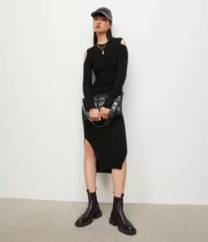 Image of AllSaints Womens Daina Merino Wool Dress, Black, Size: M