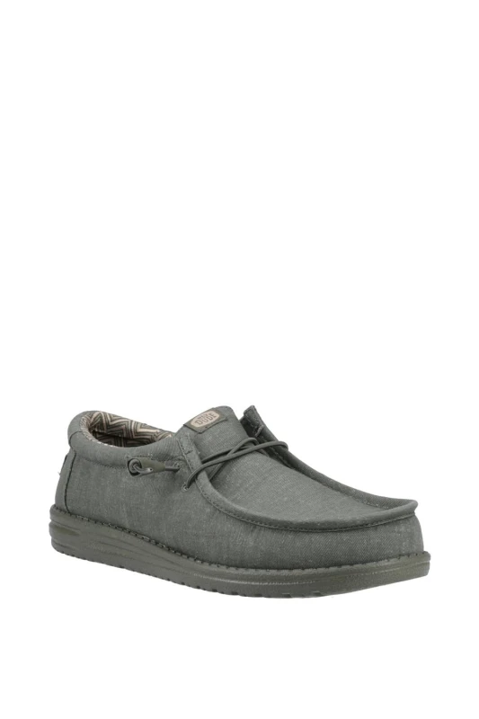 Image of HEYDUDE Mens Wally Stretch Canvas Shoes in Green Size: 9 Green Male 9