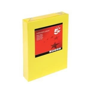 Image of 5 Star A4 Coloured Copier Paper Multifunctional Ream wrapped 80gsm Deep Yellow Pack of 500 Sheets