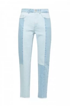 Image of French Connection Bleach Block Denim High Rise Straight Jeans Blue