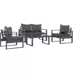 Image of Outsunny - 4 Piece Aluminium Outdoor Furniture Set w/ Table & Olefin Cushion Cover - Dark Grey