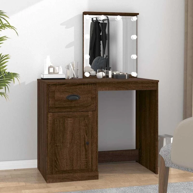 Image of VIDAXL Dressing Table with LED Brown Oak 90x50x132.5cm Engineered Wood Vidaxl 8720845794170