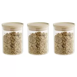 Image of Set of 3 Air Seal Round Glass Storage Jars Clear