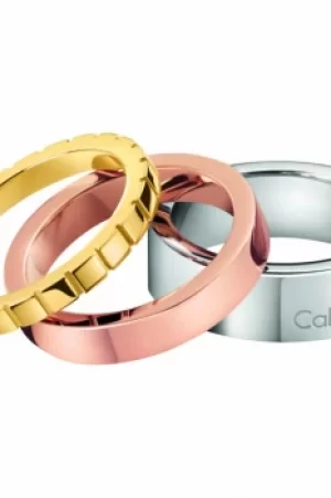 Image of Ladies Calvin Klein Two-Tone Steel and Rose Plate Size L Wonder Ring Set KJ5MDR300106
