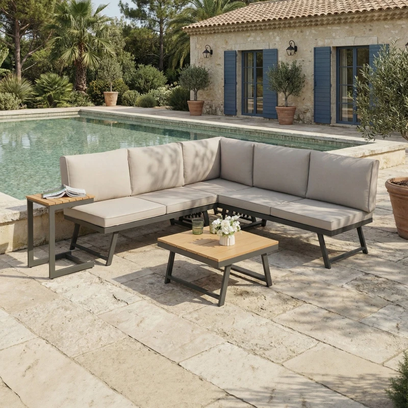 Image of Home Garden Direct Monaco - Lounge Corner Sofa Set - Grey - Transforms into x2 Sunbeds Grey Unisex