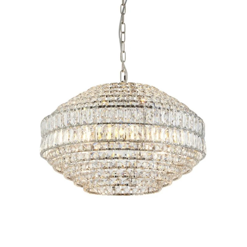 Image of Netlighting Aversa Pendant Ceiling Light Bright Nickel Plate Clear Crystal Glass in Silver Silver Unisex