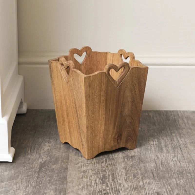 Image of Melody Maison Mango Wood Bin With Heart Cut Out Natural unisex