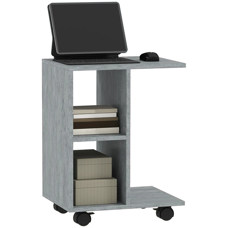 Image of HOMCOM C-Shape End Table Storage Unit w/ 2 Shelves 4 Wheels Home - Grey TJ Hughes Natural 5061025074020