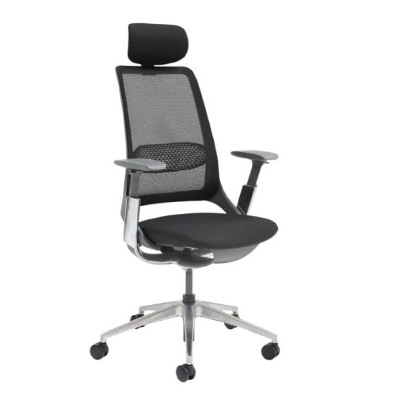 Image of Holden Mesh Back Operator Chair With Black Fabric Seat And Headrest