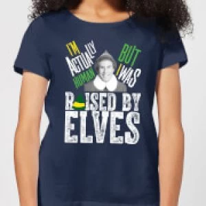 Image of Elf Raised By Elves Womens Christmas T-Shirt - Navy - XXL