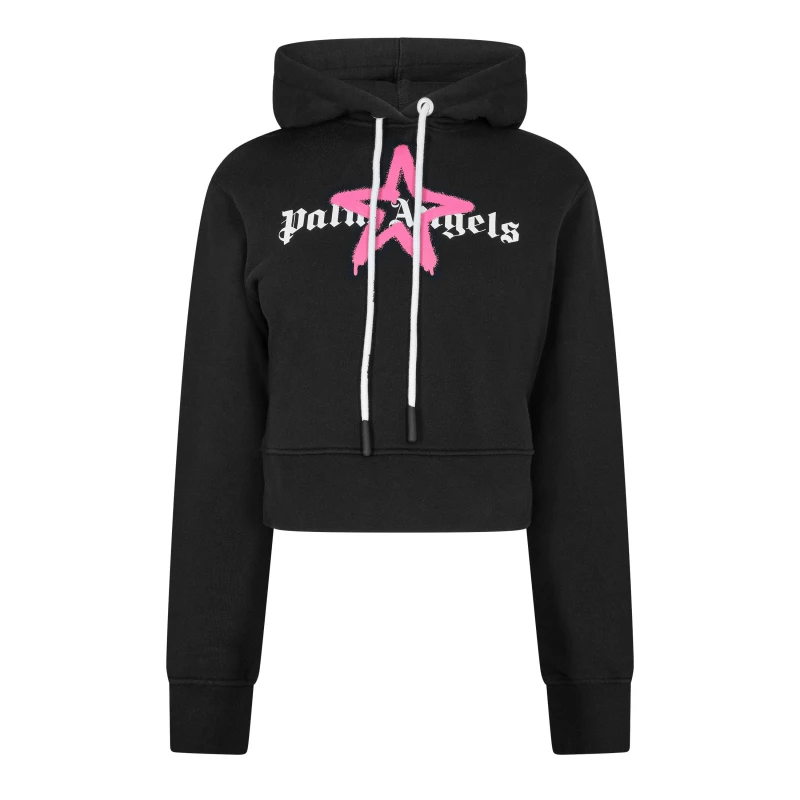 Image of Palm Angels Womens Star Pull Over Hoodie Black Pink female 14 (L)