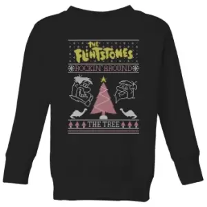 Image of Flintstones Rockin Around The Tree Kids Christmas Jumper - Black - 7-8 Years