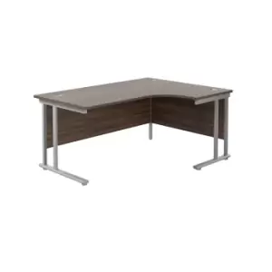 Image of Twin Upright Dark Walnut Right Hand Radial Desk - 1600mm x 1200mm - Silver Frame