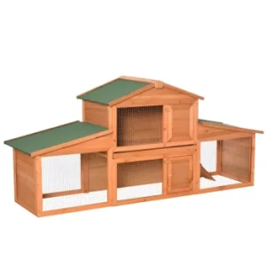 Image of PawHut Small Animal Deluxe XXL Fir Wood 2-Tier Hutch Natural Wood Tone