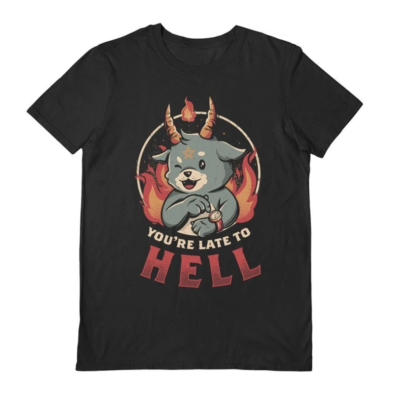 Image of EduEly Mens You're Late To Hell T-Shirt in Black Size: Small Black Male S