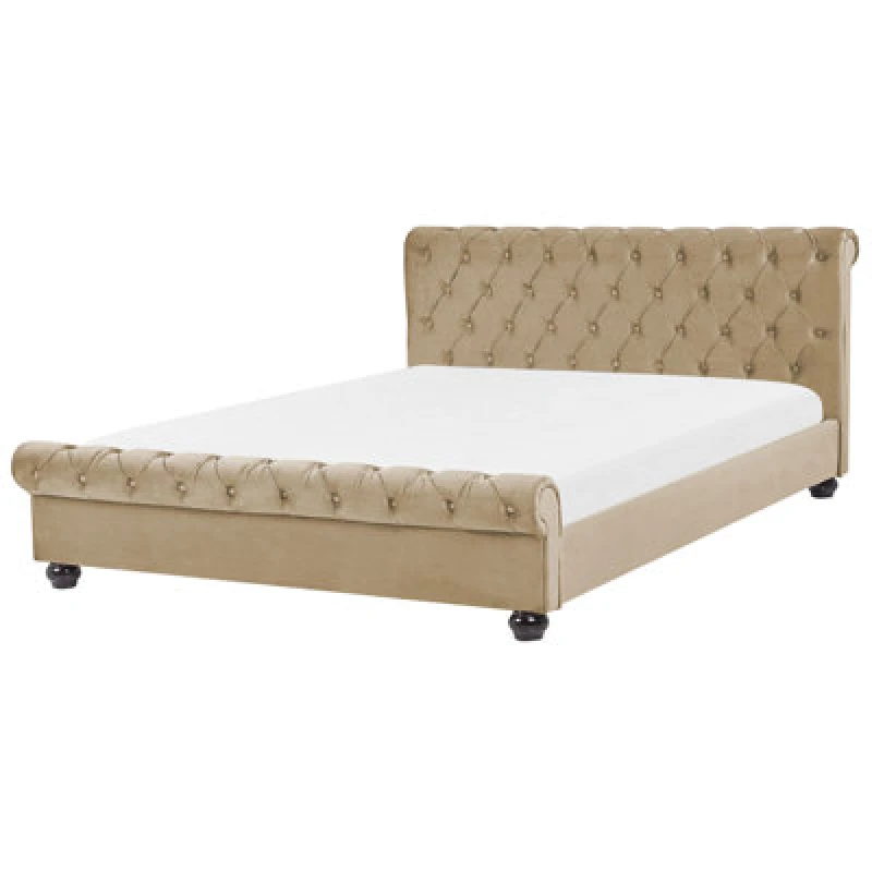 Image of Beliani Bed Velvet Avallon 160 X 200 Cm (Eu King Size) Beige