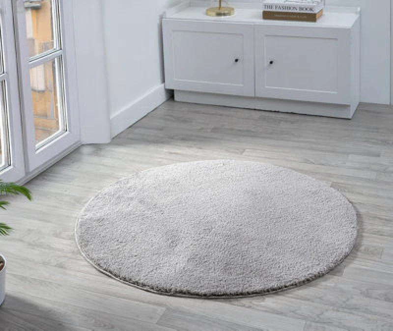 Image of Comfy Washable Low Pile Living Room Area Rug - Anti Slip Felt Backing Dark Grey 100Cm Diameter