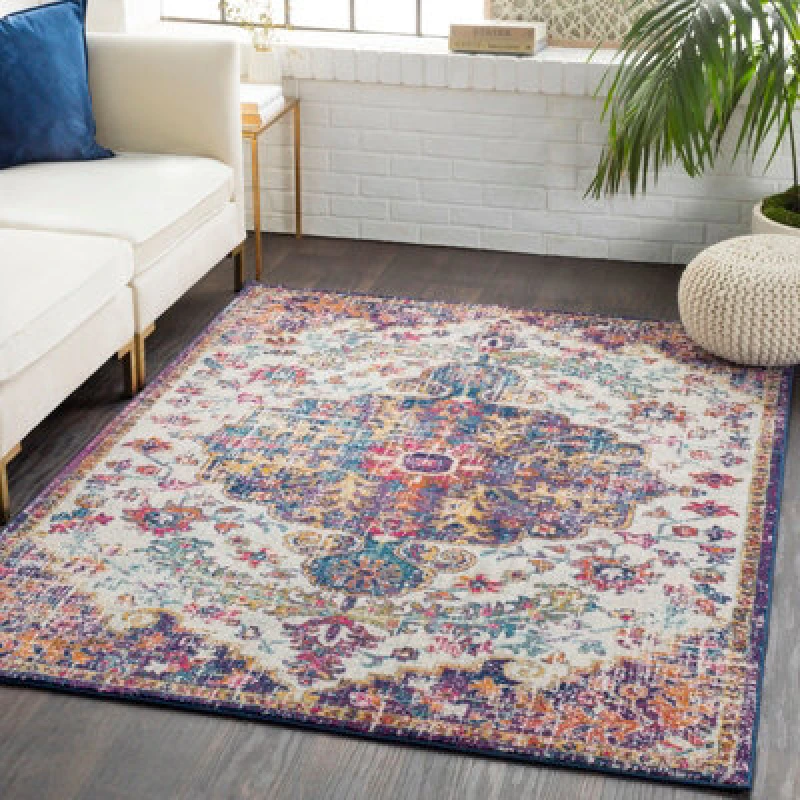 Image of Livabliss Harput-Vintage Blue Orange Yellow Grey Traditional Boho Living Rug in Navy Size: 200cm x 275cm Navy Unisex 200cm x 275 cm