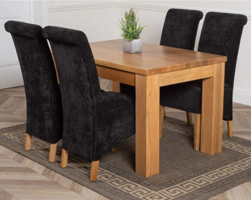 Image of Thats Furniture Dakot 127 x 82cm Oak Small Dining Table & 4 Montana Fabric Chairs in Black Size: 127 x 82cm Black Unisex 127 x 82 cm