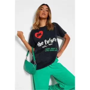 Image of I Saw It First Charcoal The Future Starts Now Acid Wash Graphic Oversized T-Shirt - Grey