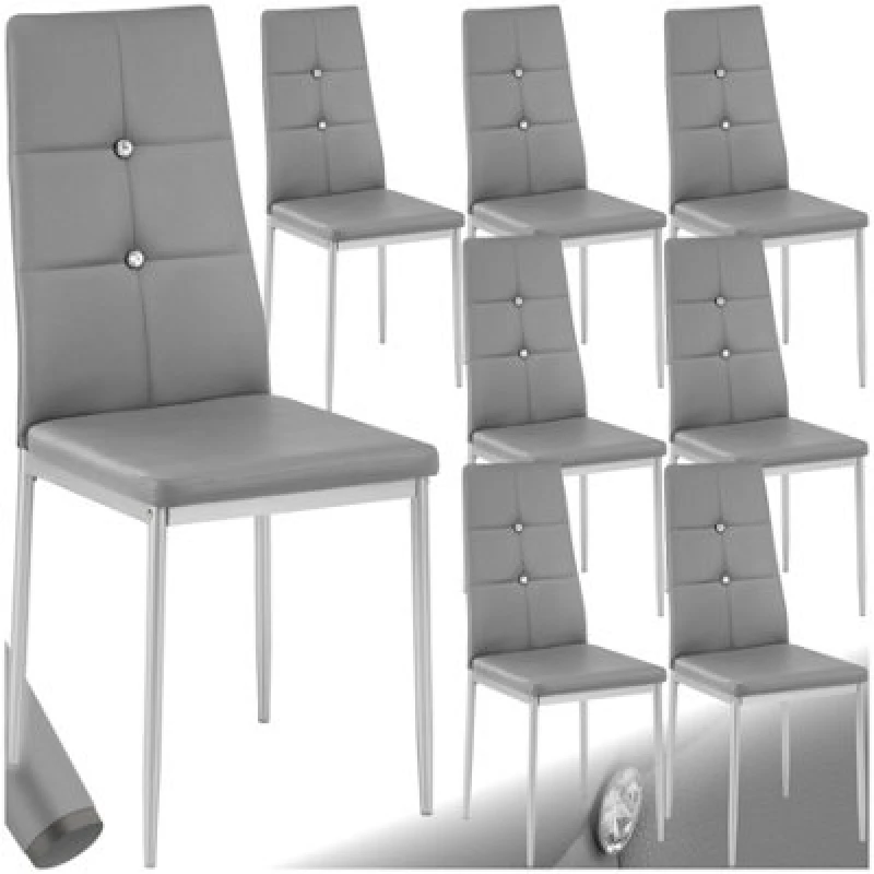 Image of Tectake Set Of 8 Dining Chair Set - High Backrest, Slim Steel Legs & Rhinestone Highlights - Grey
