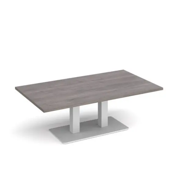 Image of Eros Eros rectangular coffee table with flat white rectangular base and twin uprights 1400mm x 800mm - grey oak ECR1400-WH-GO