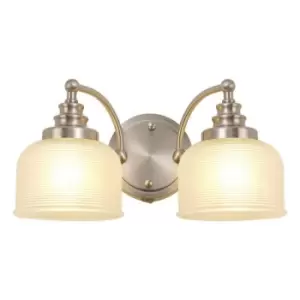 Image of Luminosa DeRuyter Switched Wall Lamp 2 Light E27 Satin Nickel, Frosted Glass