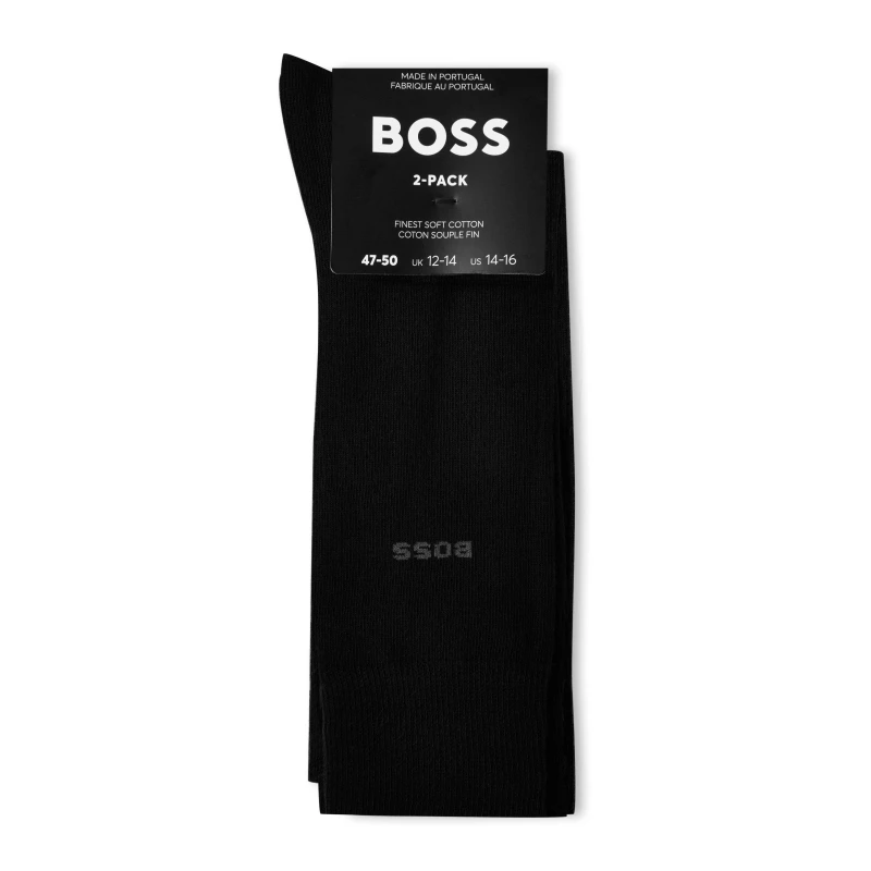 Image of Boss 2 Pack Plain Socks - Black 7 - 11